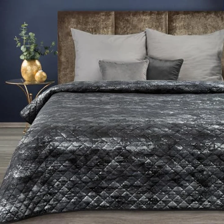 Elegante Tagesdecke Decke BLINK 3 dunkel 220x240 cm schwarz silber – Bild 2