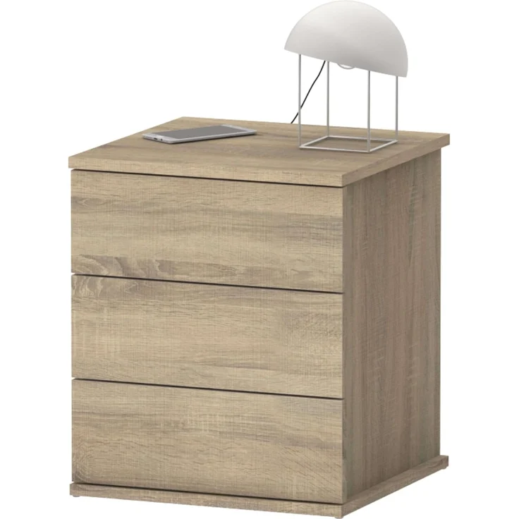 Muebles Pitarch | Nachttisch 3 Schubladen mit Metallführungen, Cambrian Eiche, 48,5 x 41 x 40 cm (Höhe x Breite x Tiefe), Kleine Kommode, Modern, Modell Dana – Bild 1