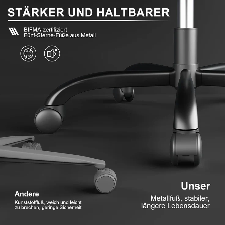 Devoko Massage Gaming Stuhl, Computer Bürostuhl mit Fußstütze, Racing Gamer Stuhl 150kg Belastbarkeit, 90-135° Rückenlehne einstellbar Ergonomischer PC Stuhl, 360° drehbar, Schwarz – Bild 8