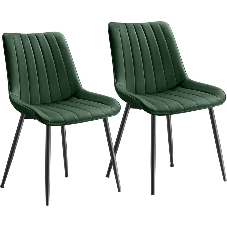 SONGMICS Esszimmerstuhl 2er Set, Küchenstuhl, Samt,Polsterstuhl, bis 120 kg belastbar, Stahlbeine, Gebogene Rückenlehne, für Esszimmer, Küche, grün-tintenschwarz LDC090C01 – Bild 1