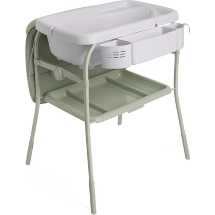 Chicco Cuddle & Bubble Ergonomische Babywanne mit Ständer und Wickeltisch mit Auflage und Weichem Reduzierkissen, Höhenverstellbar, Kompakte Schließung, max. 11 kg, Grau und grün – Bild 3