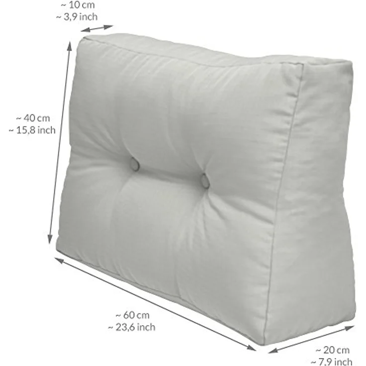Beautissu ECO Elements Palettenkissen, Hellgrau, 20x40x60 cm, Outdoor-Rückenkissen mit Karo-Struktur und Zierknöpfen – Bild 3
