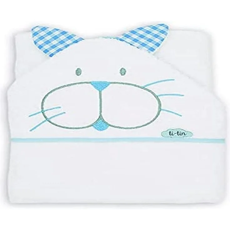 Ti TIN | Badetuch für Babys, 100x100 cm | weich, bequem, saugfähig – 100% Baumwolle – Frottee-Motiv – Farbe dunkelblau und weiß – 320 g/m²