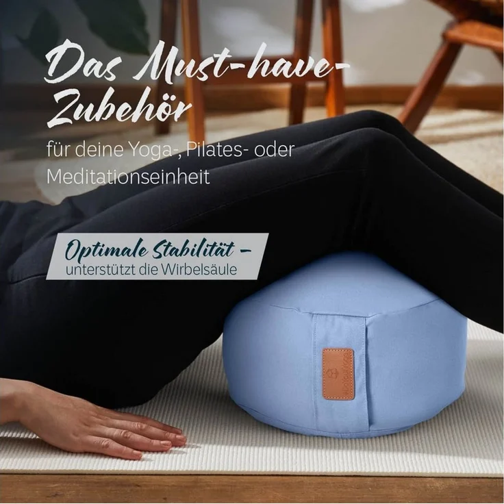 #DoYourYoga Yoga Bolster Vishnu rund - gefüllt mit Bio-Dinkelspelz, Entspannungskissen Yoga Meditation Fitness Therapie 30 x 30 x 15 cm – Bild 2
