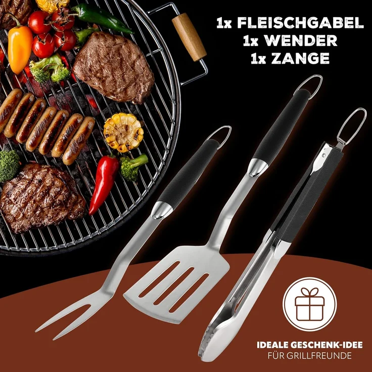 Bremermann Grillbesteck-Set, 3-teilig, Edelstahl silber / schwarz – Bild 6