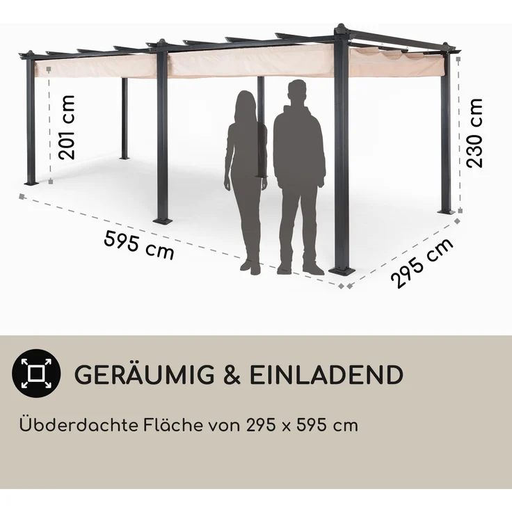Blumfeldt Pavillon 3x6m, Rostfreier Metall-Pavillon mit Einziehbarem Dach, Pavillon Wasserdicht, Stabil & Winterfest, Langlebige Pergola Freistehend, Gartenpavillon mit UV-Schutz & Aluminium-Rahmen – Bild 8