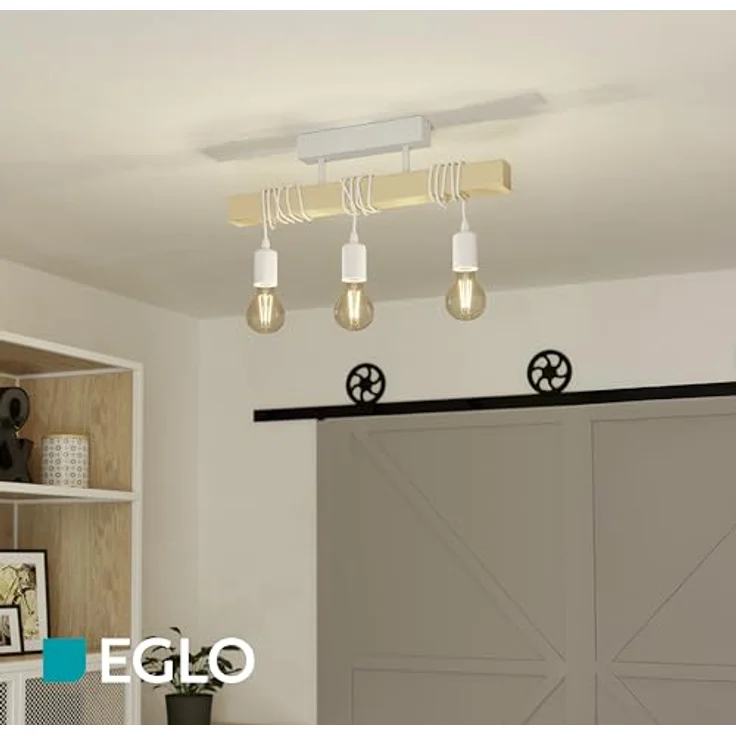 Eglo 33166 Hängeleuchte TOWNSHEND Stahl weiß, Holz braun E27 3X40W L:55cm B:10,5cm H:26,5cm dimmbar – Bild 4