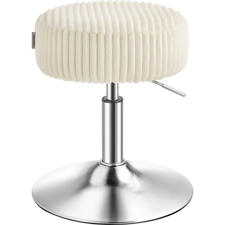 VASAGLE Schminkhocker, Schminkstuhl, Barhocker, höhenverstellbar, 360° drehbar, Cord, Dicke Polsterung, für Schlafzimmer, Küche, Esszimmer, modern, cremeweiß LJB128WD01
