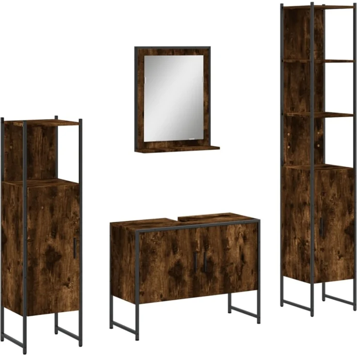 vidaXL 4-tlg. Badmöbel-Set Räuchereiche Holzwerkstoff 3214361 – Bild 9