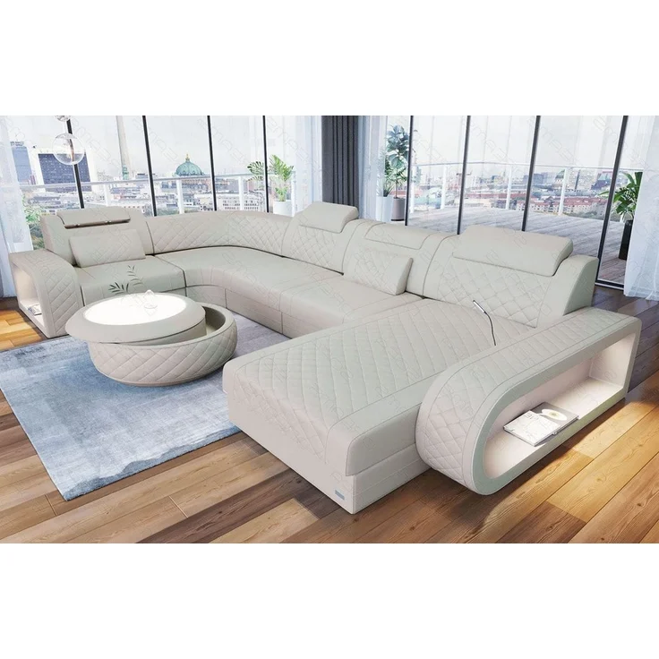 Leder Wohnlandschaft Berlin U-Form – Stil & Komfort - Büffelleder - beige - Rechts – Bild 4