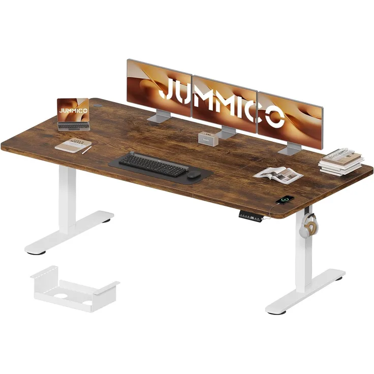 JUMMICO Höhenverstellbarer Schreibtisch 200x80 cm mit Kabelwanne, Höhenverstellbar Elektrisch Stehpult mit USB-Buchse, Computertisch, Ergonomischer Steh-Sitz Tisch, Bürotisch