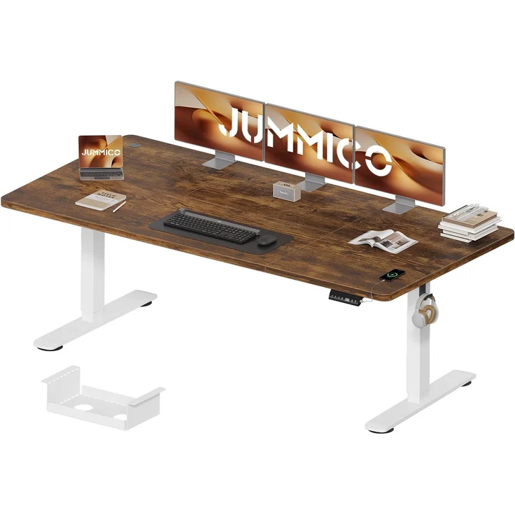 JUMMICO Höhenverstellbarer Schreibtisch 200x80 cm mit Kabelwanne, Höhenverstellbar Elektrisch Stehpult mit USB-Buchse, Computertisch, Ergonomischer Steh-Sitz Tisch, Bürotisch