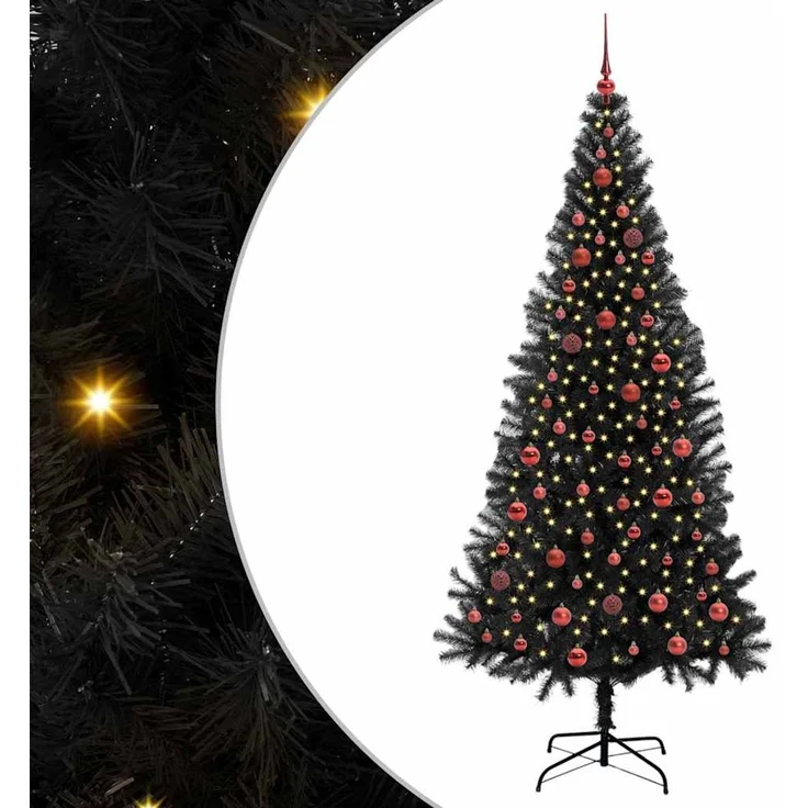 vidaXL Weihnachtsbaum mit LED-Beleuchtung Schwarz 210 cm PVC und Stahl 3396487 – Bild 2