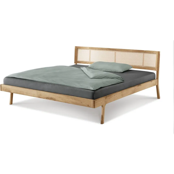 MSZ Design Massivholzbett FRIA Eiche massiv mit Wiener Geflecht 140 x 200 cm Natur