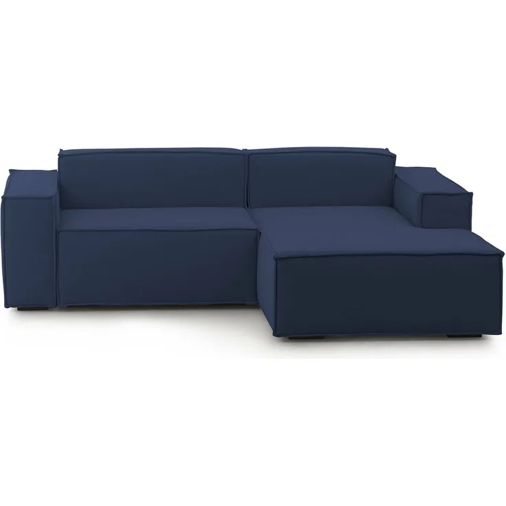 Dmora Sofa mit Halbinsel Amuleto, modulares 2-Sitzer-Sofa mit rechter Halbinsel, modernes Stoffsofa, 100 % Made in Italy, 220 x 170 x 70 cm, Blau