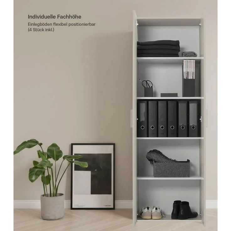mokebo Mehrzweckschrank Der Lange (60x180 cm, mit 4 Einlegeböden) Schuhschrank, Aktenschrank, Flurschrank in Beige Grau – Bild 1