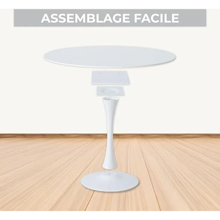 MEUBLE COSY Esstisch mit 2 Esszimmerstühle, Essgruppen, 3er-Set, Runder Esstisch, Küchentisch mit 2 Essstühlen, Stahlgestell, für Esszimmer Küche Wohnzimmer, Weiß + Beige – Bild 6