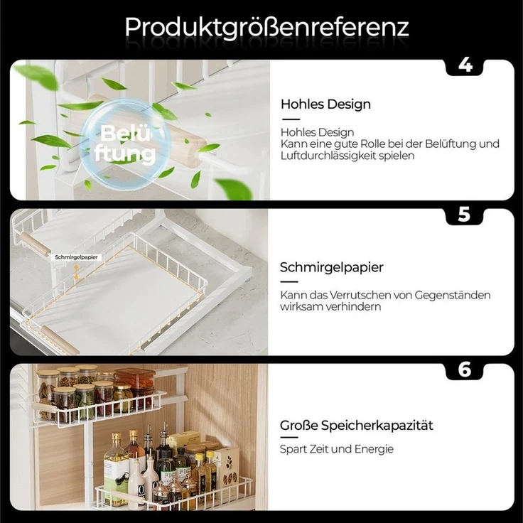 Rhein Beleuchtung Küchenorganizer-Set L-Design Küchenunterschrank Organizer Regal Weiß, 2-stufig, (Set, 1-tlg, Küchen Organizer & Küchenregal für Bad/Küche – kompakt & robust), Ausziehbarer Schrank Organizer – ohne Bohren & flexibel verstellbar – Bild 4