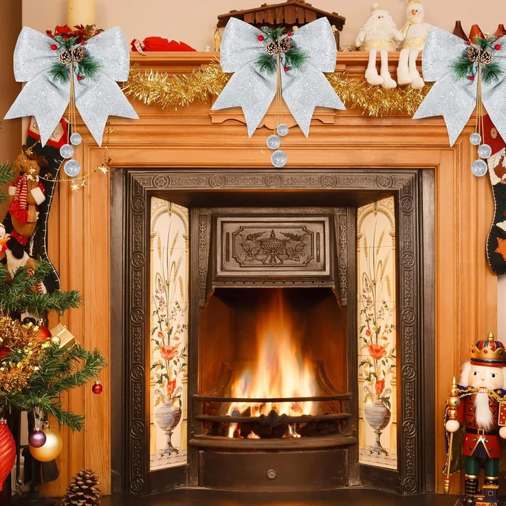 Set 4 Weihnachtskranz-Schleifen, 25x30cm, Glitzer & funkelnd, Weiß – Bild 7