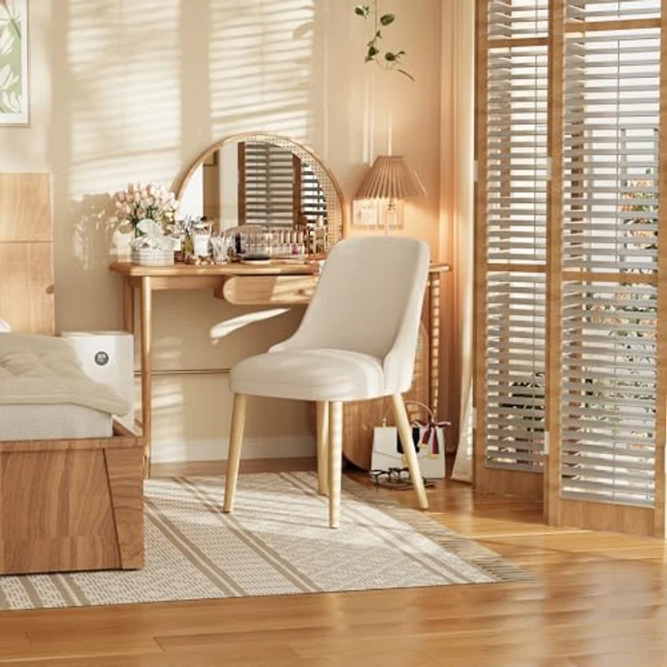 COLAMY Esszimmerstühle 2er Set, Gepolsterter Stuhl mit Holzbeinen, Hohe Rückenlehne für Esszimmer/Restaurant/Café, Beige – Bild 7