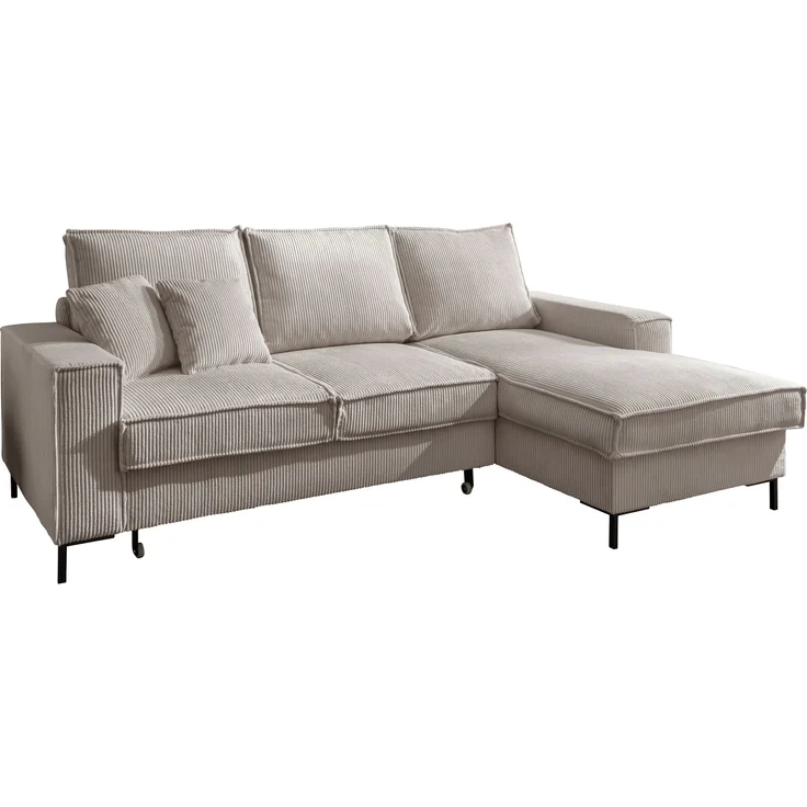 Polsterecke >Rube< Schlaffunktion, Stauraum, Cord beige - 240x92x150cm (BxHxT) – Bild 5
