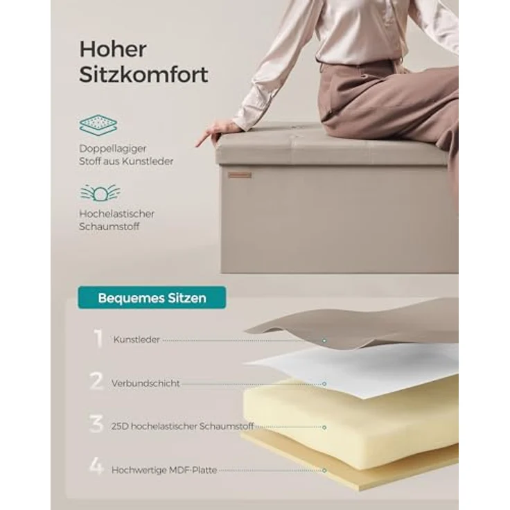 Songmics Sitzhocker Sitztruhe, Sitzbank, Kamelbraun, 110L cm – Bild 6
