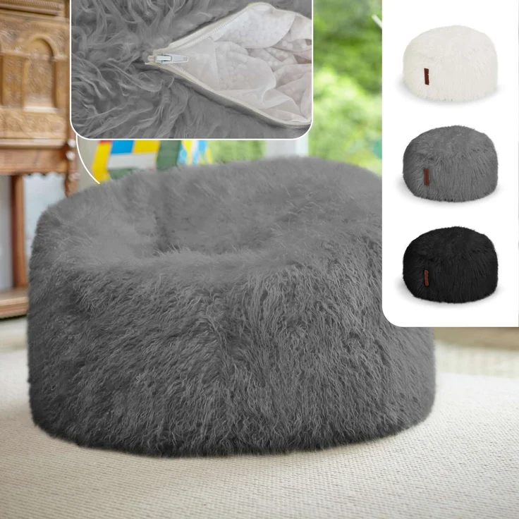 Green Bean® Sitzsack Fellotpik mit Füllmaterial (EPS Perlen) - Indoor Maße ca 100 x 55 cm - Bean Bag - Grau – Bild 2