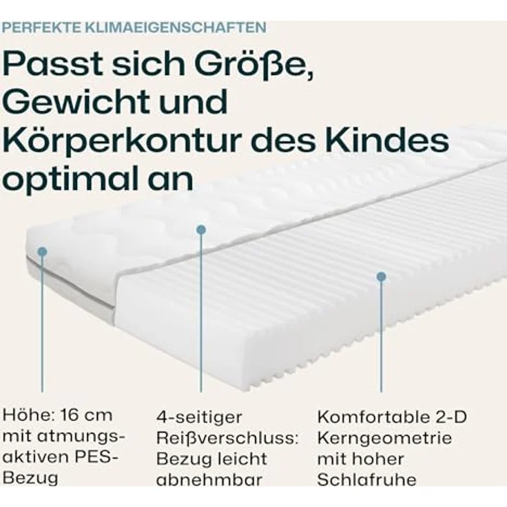 Kaltschaummatratze Kinder- und Jugendmatratze Softwelle Härtegra.., RAVENSBERGER Matratzen, 16 cm hoch, Härtegrad H1/H2 (RG 30) 80x200 cm mit PES Bezug – Bild 5