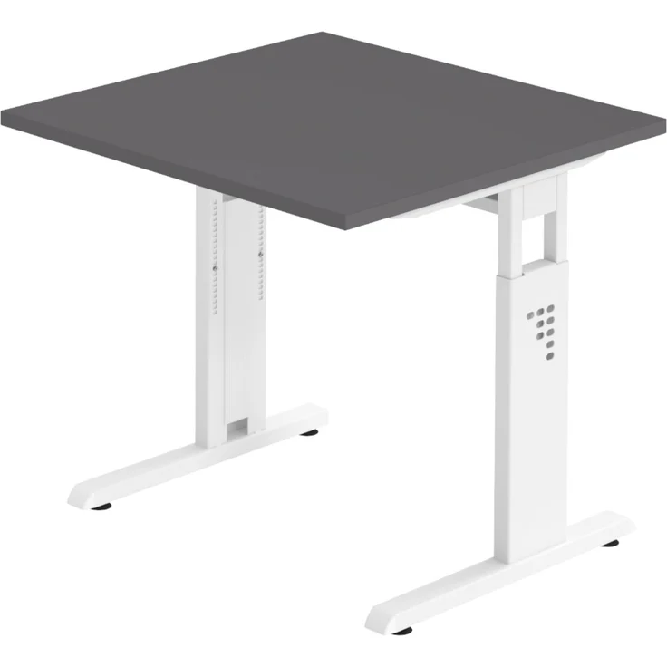 bümö höhenverstellbarer Schreibtisch O-Serie 80x80 cm in Graphit, Gestell in weiß - PC Tisch klein für's Büro manuell höhenverstellbar, Computertisch verstellbar, OS-08-G-W – Bild 1
