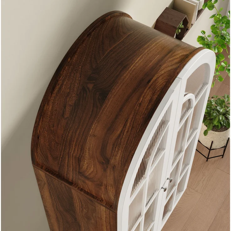 Vitrinenschrank 76 x 38,5 x 165 cm in Weiß mit Bogenfront und Riffelglastüren – Bild 10