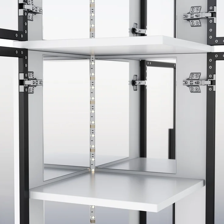 Vitrine mit Glas 44 × 42 × 164 cm, Spiegelrückwand, Eckvitrine mit doppelseitiger Glaspräsentation, LED-Beleuchtung mit Farbwechsel, Glasvitrine für Sammlerstücke, Bücher, Wein & Dekoration, Weiß--Weiß--44x42x164cm--YOUDENOVA – Bild 9