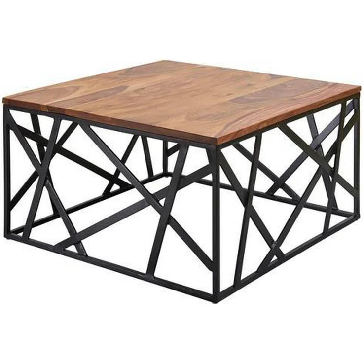 MID.YOU Couchtisch Sheesham, quadratisch, massiv, 60x60 cm, Eisen Gestell, rustikales Design