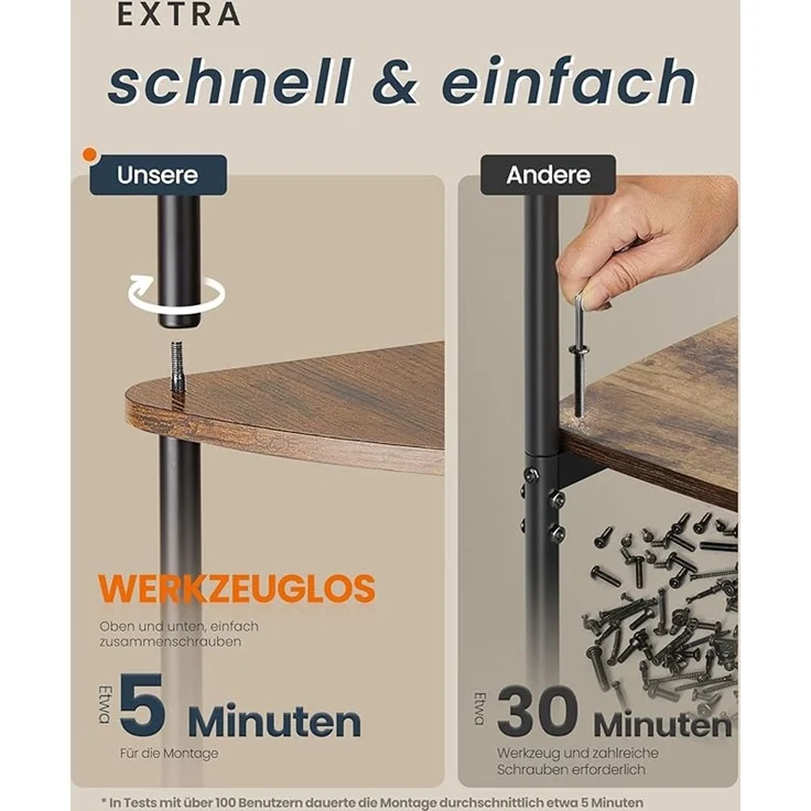 SONGMICS HOME Superschnelle werkzeuglose Montage, Eckregal mit 3 Ebenen, Standregal, Regal, 38,3 x 27 x 70,6 cm, Wohnzimmer, Schlafzimmer, Küche, vintagebraun – Bild 3
