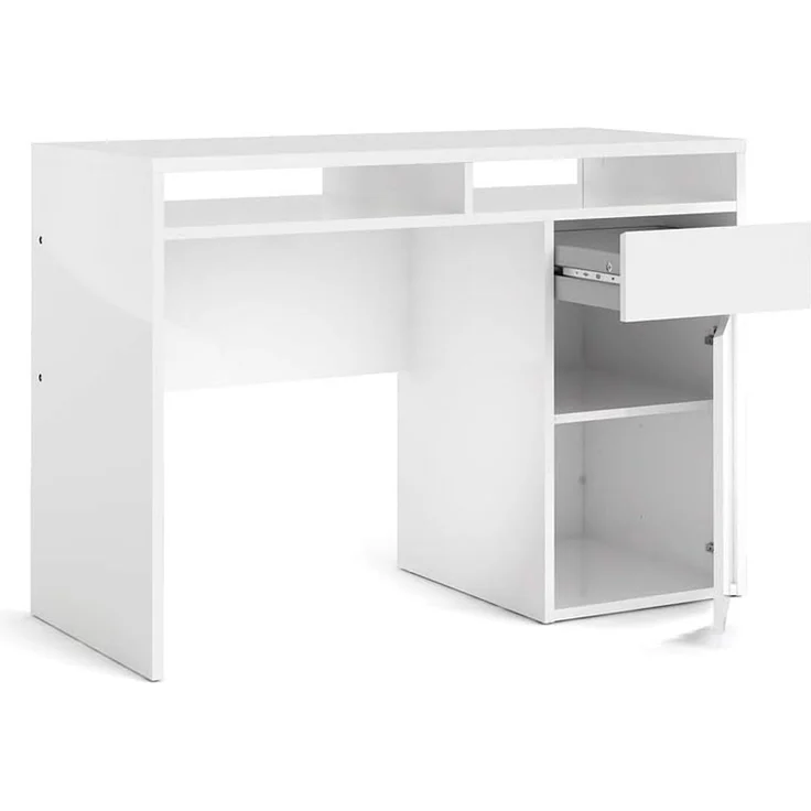 Tvilum Linearer Schreibtisch mit einer Tür und einer Schublade, weiß glänzend, 110,2 x 77,4 x 48,2 cm