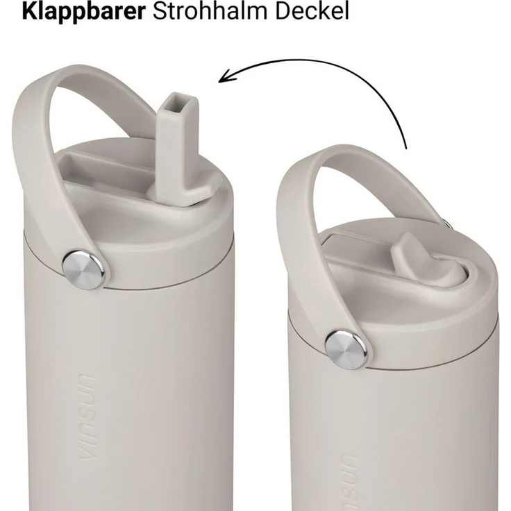 Vinsun Isolierflasche Thermoflasche 750ml mit Strohhalm - Sport Trinkflasche mit Tragegriff, Auslaufsicher, doppelwandig isoliert, geruchs- und geschmacksneutral – Bild 3