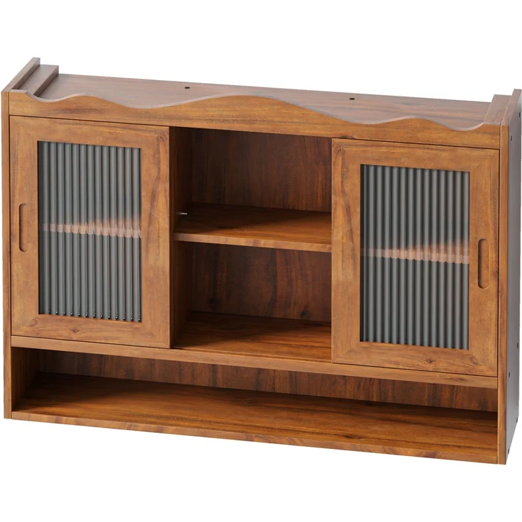 DESVIAE Sideboard wandmontiert mit Schiebetüren 90x60x20 cm Massivholz Glas Braun – Bild 7