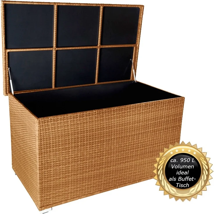 XXL Kissenbox ca. 950L auch als Tisch nutzbar mit doppel Hubautomatik u. Innenverkleidung, Farbe Natur, – Bild 1