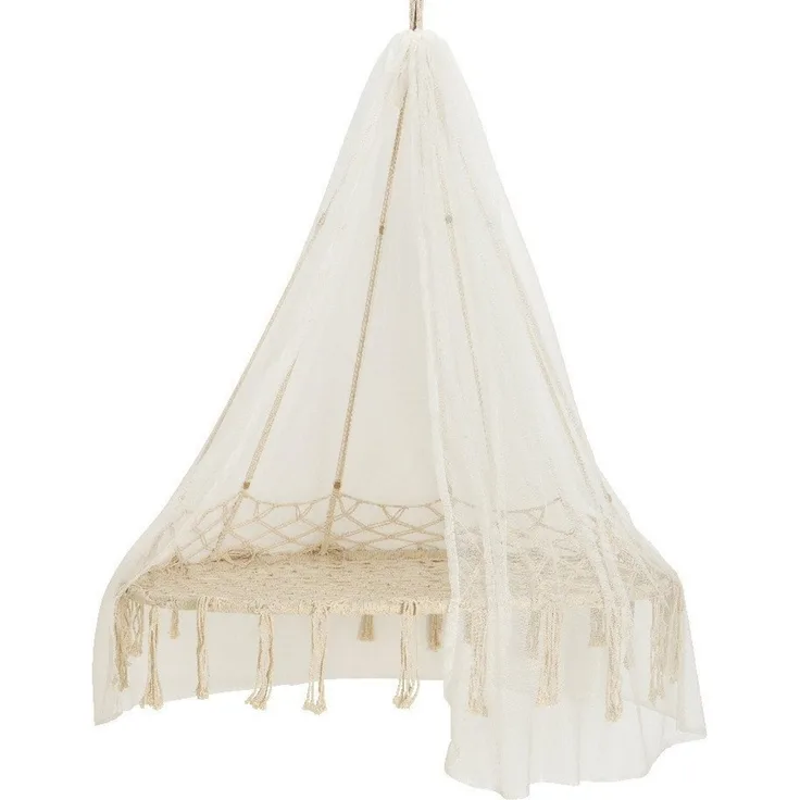 Hängesessel Fey natur mit Holzperlen und Fransen