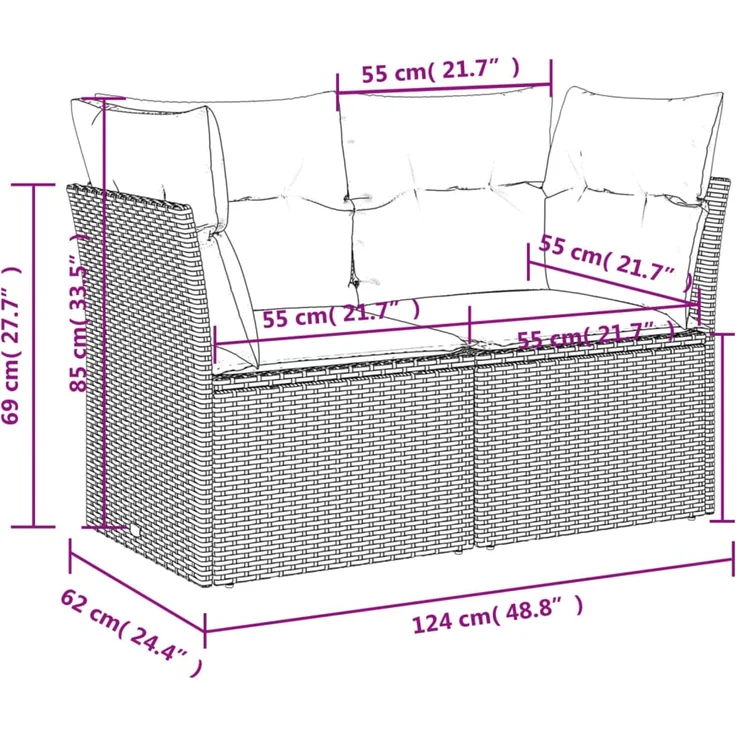 vidaXL Gartensofa mit Kissen 2-Sitzer Hellgrau Poly Rattan 366176 – Bild 9
