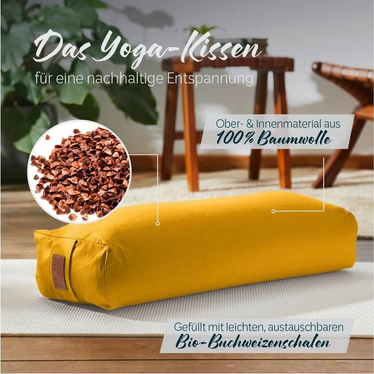 #DoYourYoga Yogakissen Yoga Bolster Paravati, gefüllt mit Bio-Buchweizenschalen,Yogakissen 67x22x13cm – Bild 1