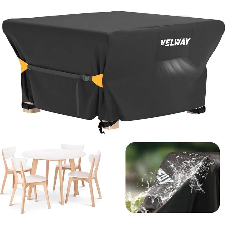 Velway Gartenmöbel Abdeckung Wasserdicht - 125 x 125 x 74 cm Quadratisch Schutzhülle Winddicht Loungemöbel Abdeckung Abdeckhauben für Gartentische Sitzgruppe Terrassenmöbel Schwarz – Bild 1