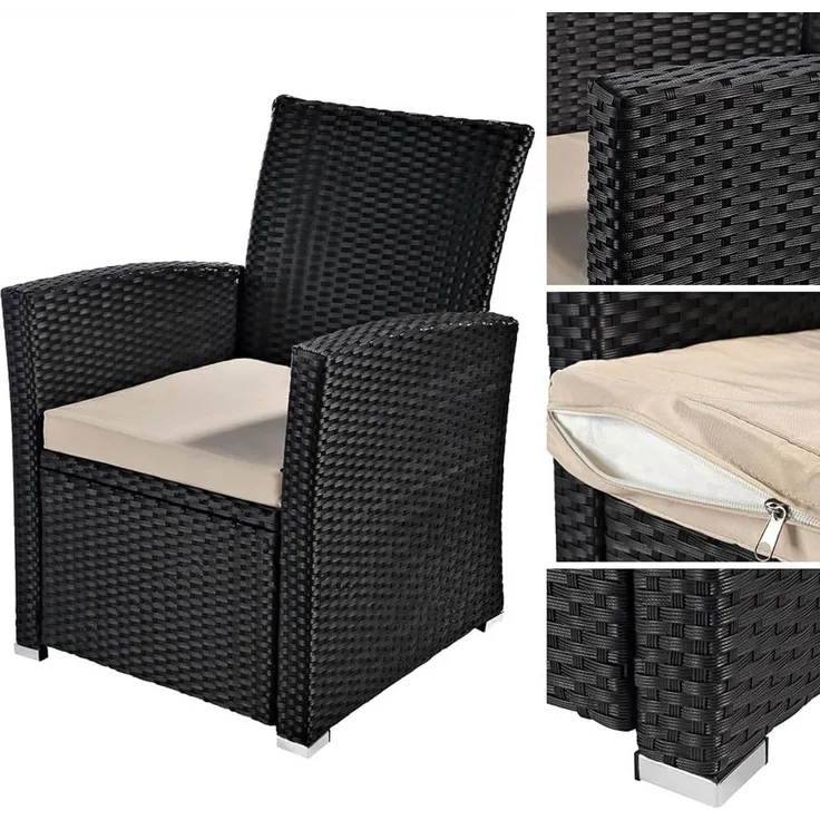 Poly Rattan Garten Terrassen Sessel Rattanstuhl Gartenstuhl Rattan Schwarz