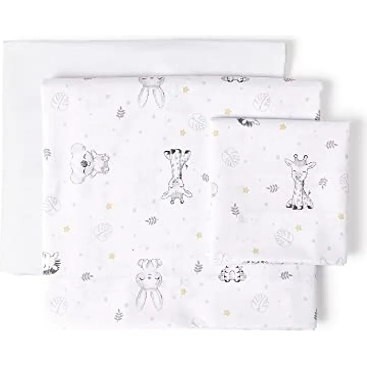 Bettlaken-Set für Babybett KOALA in Weiß Blau · 100% Baumwolle · 3- Teilig Bettwäsche-Set für Babywiege