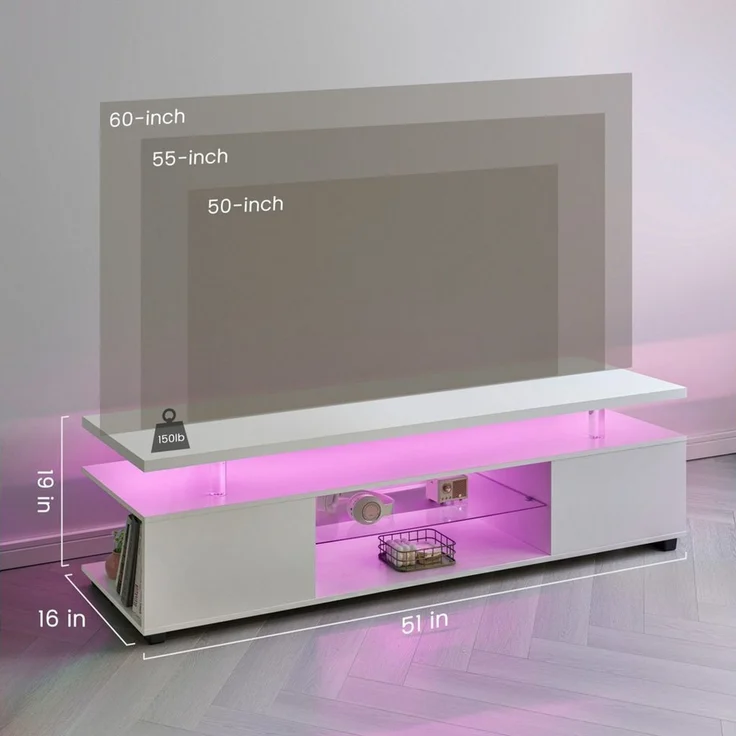 BlingBin TV-Schrank TV-Ständer für 60-Zoll-LED-Fernseher, Lowboard (Fernsehschrank, 1-St, 130 x 48 x 40 cm) Konsolentisch mit großem Seitenschrank für das Wohnzimmer – Bild 1