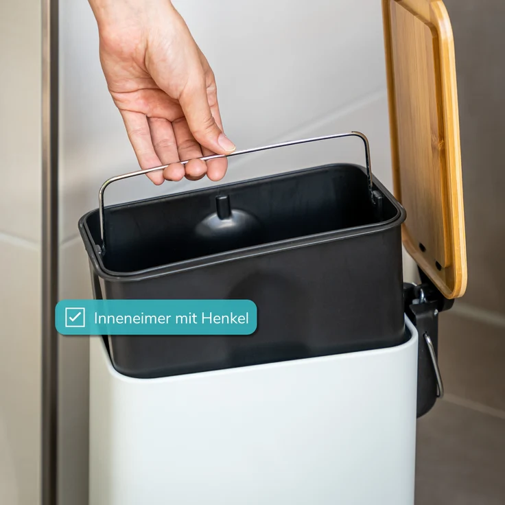 bremermann Kosmetikeimer Abfalleimer mit Bambus-Deckel, Bad-Mülleimer mit Soft-Close, 5 l – Bild 4