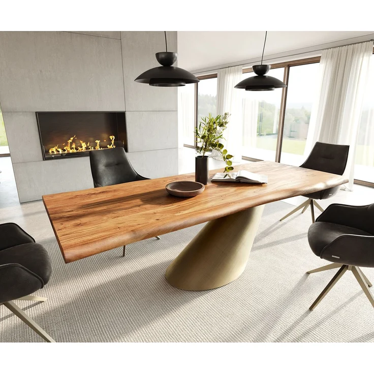 Esstisch Edge 240x100 Akazie Natur Cono Metallic Gold Live-Edge – Bild 1