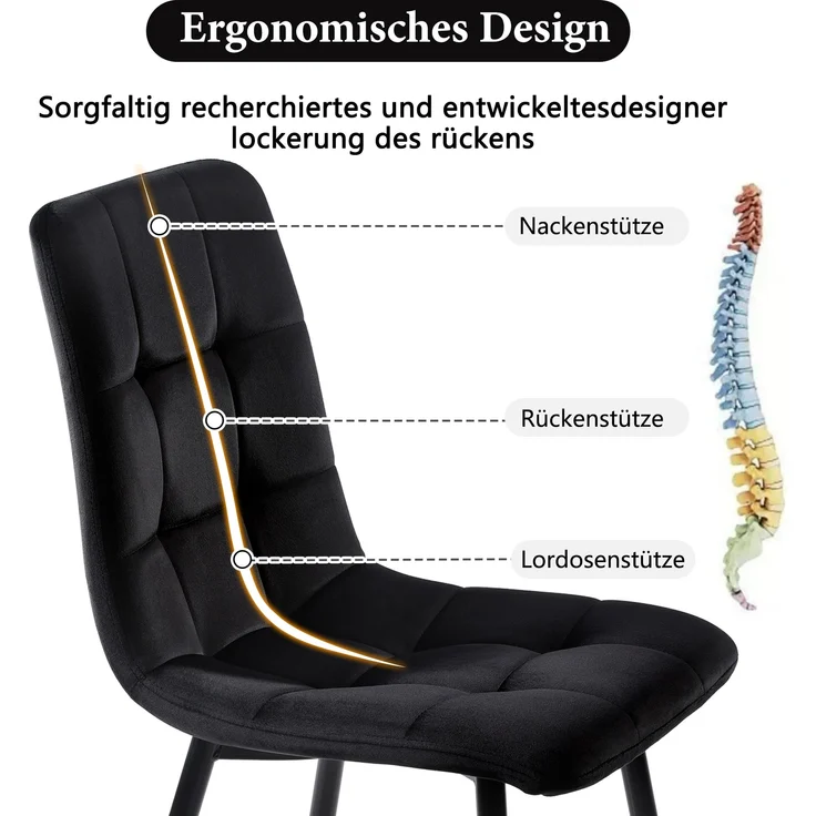 Essgruppe Set, klappbarer Esstisch 150x80x76 cm & 4 schwarze Samtstühle – Bild 8