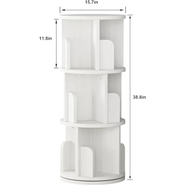 GarveeLife Drehbares Bücherregal aus Massivholz, 360-Grad-Anzeige, Aufbewahrungsregal für Kinder und Erwachsene, multifunktionaler Bücherregal-Organizer (3 Etagen, weiß, 40 x 40 x 98 cm) – Bild 2