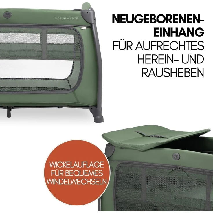 hauck Baby Reisebett Play N Relax Center Set mit Komfort Matratze und Insektenschutz - Babyreisebett mit Neugeborenen Einsatz, Wickelauflage und Tasche (höhenverstellbar & faltbar) - Dark Green – Bild 5
