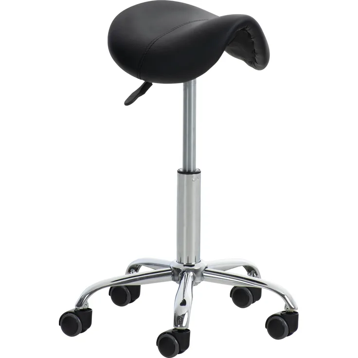 DELUKE® Sattelhocker mit Rollen VOULI Höhenverstellbar, Drehbar Kunstleder pflegeleicht Rollhocker Arbeitshocker Praxishocker Arzthocker Bürohocker Drehhocker Schwarz